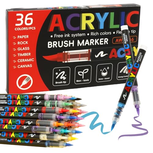 Eyoulife 72/36 Stück Acrylstifte 72/36 Farben Wasserdichter Geruchsneutral Acrylmarker Gleichmäßiger Flüssigkeitsaustritt für Färbung Felsmalerei DIY Crafts(36 Farben) von Eyoulife