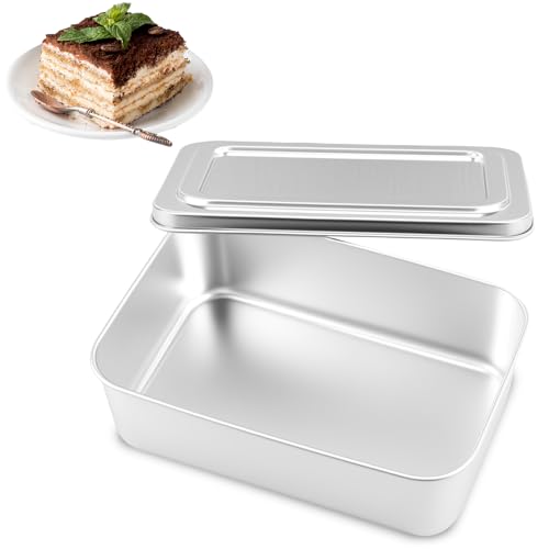 Eyoulife Backblech mit Deckel Edelstahl 22,8x15x6,3cm Kuchenform Eckig Staubdicht Leicht Entformen Kuchenblech mit Deckel für Tiramisu Desserts Salate (Klein) von Eyoulife
