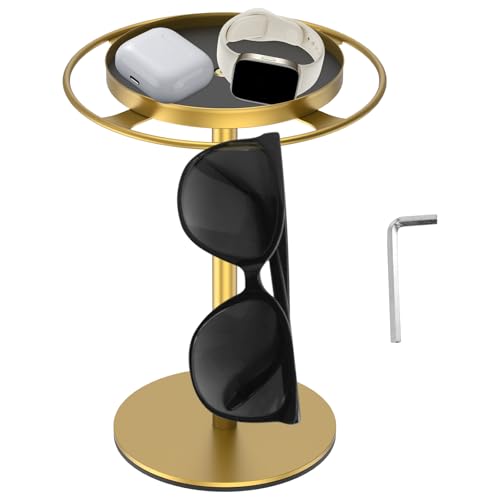 Eyoulife Brillenständer Kann 8 Brillenpaare Präsentieren, Sonnenbrillen Ständer Metall mit Tablett, Weicher Polsterung, Antirutschmatte, Stabil Platzieren, für Schreibtisch Frisiertisch (Gold) von Eyoulife