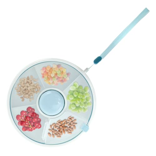 Eyoulife Snackbox mit Fächern Rund Dicht Snack Spinner Kinder mit Taste Snackteller Drehbar für Outdoor Zuhause Party (Blau) von Eyoulife
