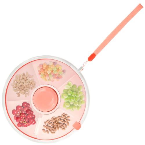 Eyoulife Snackbox mit Fächern Rund Dicht Snack Spinner Kinder mit Taste Snackteller Drehbar für Outdoor Zuhause Party (Korallenrosa) von Eyoulife