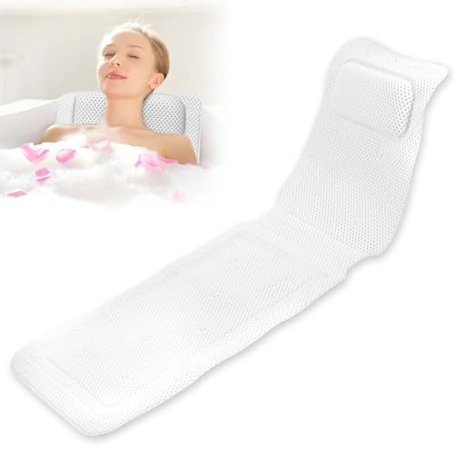 Ganzkörper Badewannenmatte mit Kissen 4D Air Mesh Weich Atmungsaktiv, Badewannenkissen Ganzkörper mit Starkem Saugnapf, Effizient Unterstützung Kopf Schultern Rücken Taille Beine von Eyoulife
