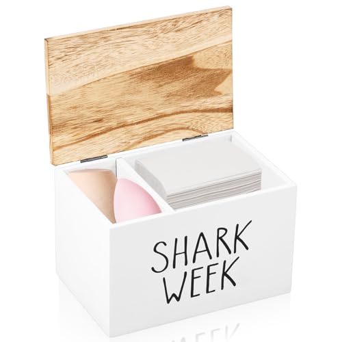 Holzkiste mit Deckel 20x13x13cm 2 Fächer, Aufbewahrungsbox Holz mit Deckel Staubdicht Feuchtigkeitsbeständig für Badezimmer Schminktisch Schreibtisch (Weiß) von Eyoulife
