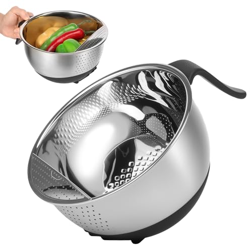 Reis Waschschüssel Edelstahl 22cm Küchensieb Reis mit Rutschfeste Silikonboden Griff Ausgießer für Reis Obst Gemüse Quinoa Nudeln Reis Waschschüssel Edelstahl 22cm Küchensieb Reis mit Rutschfeste Silikonboden Griff Ausgießer für Reis Obst Gemüse Quinoa Nudeln von Eyoulife