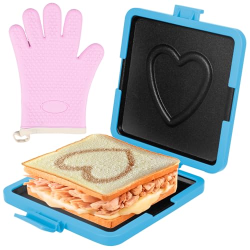Sandwichmaker Innovative Mikrowellenerhitzung Keine Stromversorgung Erforderlich Antihaftbeschichtung Toaster Sandwichtoaster mit Handschuhe Kontaktgrill für Sandwiches (Blau) von Eyoulife