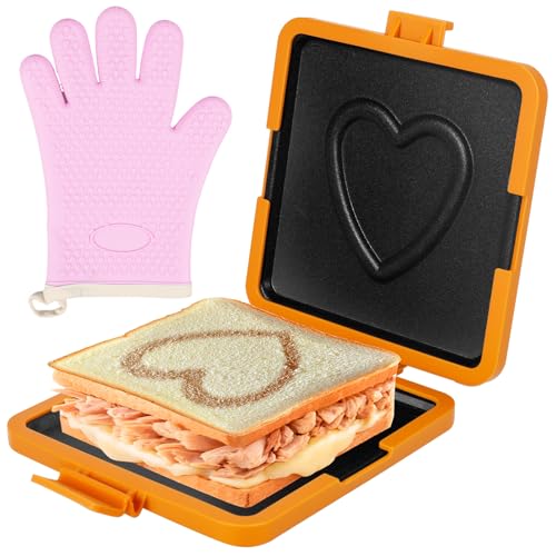 Sandwichmaker Innovative Mikrowellenerhitzung Keine Stromversorgung Erforderlich Antihaftbeschichtung Toaster Sandwichtoaster mit Handschuhe Kontaktgrill für Sandwiches (Orange) von Eyoulife