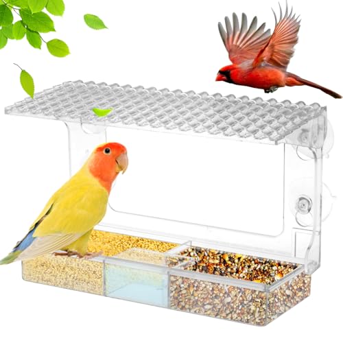Transparent Vogelfutterhaus Fenster mit Saugnapf 26x17x10cm Vogelhaus Fensterscheibe Abnehmbar mit Drainagelöcher Vogelfutterspender Fenster für Den Innen- Außenbereich (Stil 1) von Eyoulife
