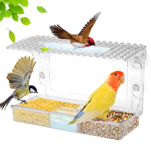 Transparent Vogelfutterhaus Fenster mit Saugnapf 26x17x10cm Vogelhaus Fensterscheibe Abnehmbar mit Drainagelöcher Vogelfutterspender Fenster für Den Innen- Außenbereich (Stil 2) von Eyoulife