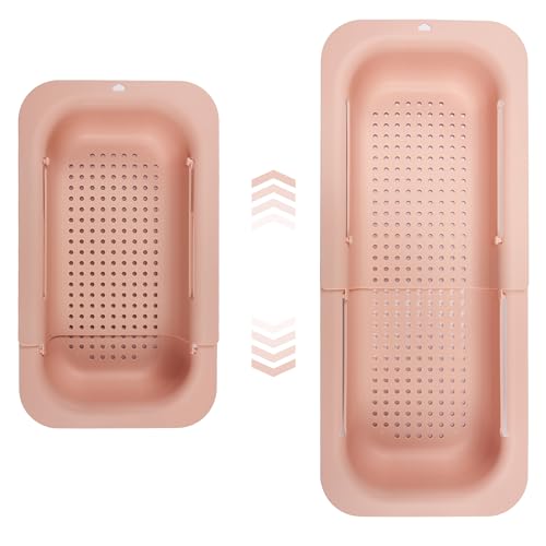 Eyourlife Siebkorb über der Spüle，Waschbecken Filterablage, Multifunktionaler Küche Lagerregal, Einstellbarer Spüle Abfluss Regal für Geschirr Obst Gemüse (Pink) von Eyourlife