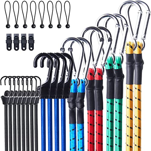 Spanngummi mit Haken, 32 STK Profi Spanngummi mit Karabiner Set inkl. Mehrfarbig Spanngurte mit Haken, Wasserdicht Planenspanner, Expander Hohe Belastbarkeit, Gepäckspanner Metallhaken von Eyourlife