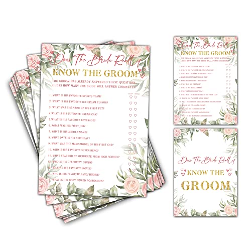 Brautparty-Spiele – Does The Bride Really Know The Groom Hochzeits-Partyspiel – Boho Floral Greenery Bachelorette/Engagement Party Supplies Aktivitäten – Packung mit 30 Spielkarten (A16) von Eyouyeqi