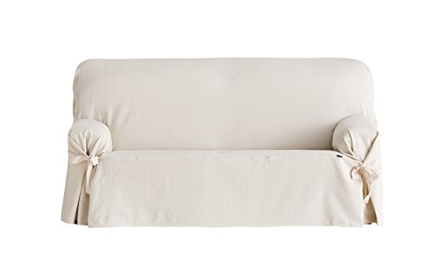Eysa Bianca nicht elastisch mit krawatten sofa überwurf 3 sitzer, Baumwolle, 00-ecru 230 x 180 x 70 cm,, 1 Einheiten von Eysa