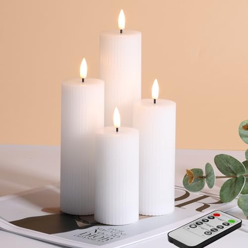 Eywamage 4 Pack White Flameless LED Pillar Candles with Remote Control, Flickering Slim Tall Battery Candles D 2" H 4" 5" 6" 8" von Eywamage