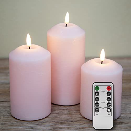 Eywamage Pink Flickering Flameless Pillar Candles with Remote, Real Wax LED Battery Candles 3 Pack Φ 3" H 4" 5" 6" von Eywamage