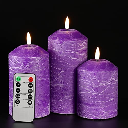 Eywamage Purple Flickering Flameless Pillar Candles with Remote, Real Wax LED Battery Candles 3 Pack Φ 3" H 4" 5" 6" von Eywamage