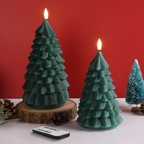 Eywamage Rosa Weihnachtsbaum Kerzen mit Fernbedienung, Flackernde Batteriebetriebene Flammenlose LED Wachs Kerzen 2er-Pack von Eywamage