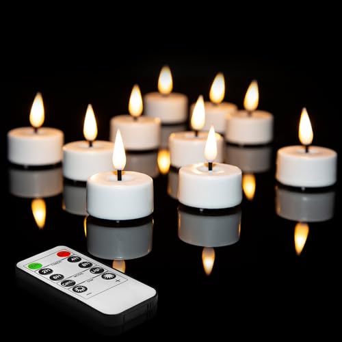 Eywamage Weiße flammenlose LED Teelichter mit Fernbedienung, flackernde Batterie Wachs Tee Votivkerzen 10er Set von Eywamage