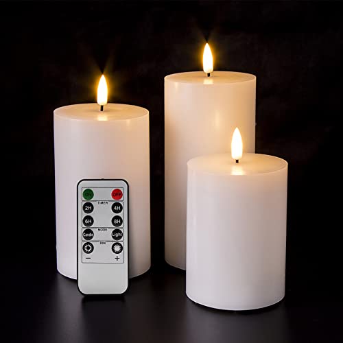 Eywamage White Flat Top Flameless LED Pillar Candles with Remote, Flickering Battery Operated Candles Set of 3 Φ 3" H 4" 5" 6" von Eywamage