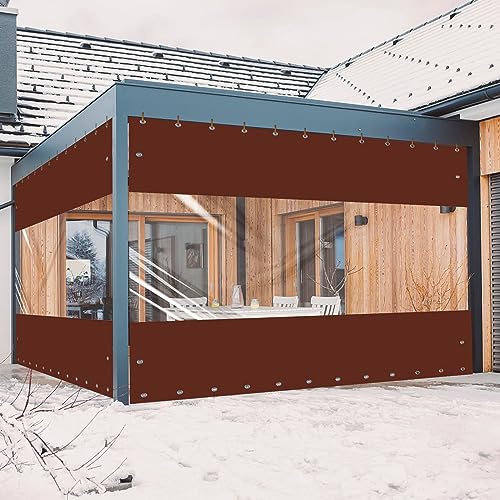 Ezcasch 2.5x3.5m Plane mit Ösen Wasserdicht Transparent - Outdoor 0.45mm Plane Durchsichtig Winddicht Pavillonplane Klarsicht Schutzplane für Pergola Veranda Gazebo (Höhe x Breite, Braun) von Ezcasch