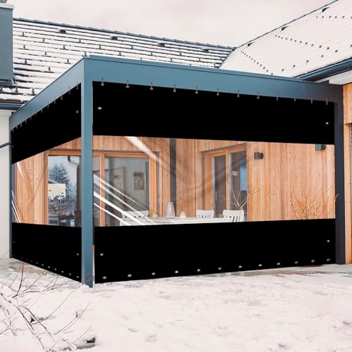 Ezcasch 2.5x3.5m Plane mit Ösen Wasserdicht Transparent - Outdoor 0.45mm Plane Durchsichtig Winddicht Pavillonplane Klarsicht Schutzplane für Pergola Veranda Gazebo (Höhe x Breite, Schwarz) von Ezcasch