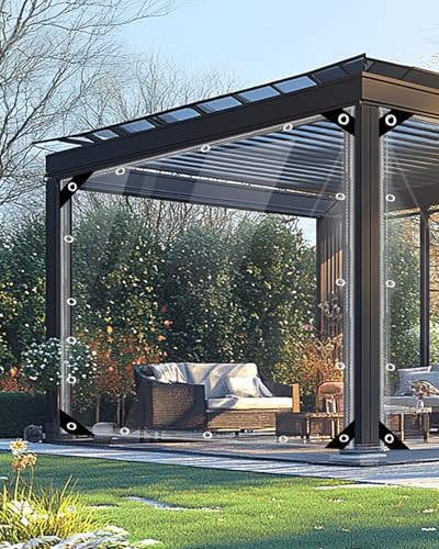 Ezcasch 2x2.5m Plane Transparent mit Ösen Durchsichtige Plane Wasserdicht Abdeckplane, 420g/m² Abdeckplane Klare Abdeckfolie Windschutz Terrasse für Außenbereich von Ezcasch