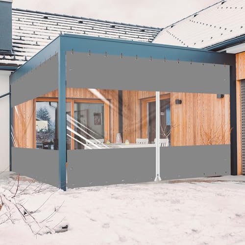 Ezcasch 2x2.5m Plane mit Reißverschluss Wasserdicht Transparent mit Ösen - Outdoor 0.45mm Pavillonplane Durchsichtig Winddicht Schutzplane für Pergola Veranda Gazebo (Höhe x Breite, Grau) von Ezcasch