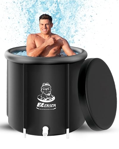 Ezcasch Outdoor Eisbaden Aufblasbare Badewanne (∅75x75cm L) Faltbare Badewanne Erwachsene Eisbaden Portable Eistonne Tragbare Badewanne mit Deckel für Athleten, Schwarz von Ezcasch