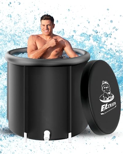 Ezcasch Outdoor Eisbaden Aufblasbare Badewanne (∅75x75cm L) Faltbare Badewanne Erwachsene Eisbaden Portable Eistonne Tragbare Badewanne mit Deckel für Athleten, Schwarz von Ezcasch