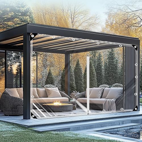 Ezcasch Plane Transparent mit Reißverschluss 2x2.5m(Höhe x Breite) Durchsichtige Plane mit Ösen, 420g/m² Abdeckplane Wasserdicht Klare Abdeckfolie Windschutz für Außenbereich von Ezcasch