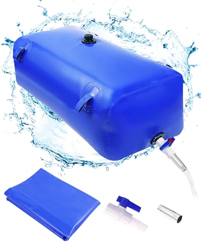 Ezcasch Tragbare Wasserspeicherblase - 102gal/450L Große Kapazität Wasserspeicherbehälter - Tragbarer PVC Wasserbehälter mit Ventilen Faltbarer Wassertank für den Außeneinsatz Blau von Ezcasch