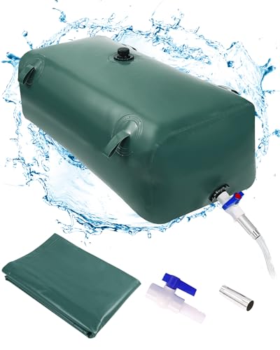 Ezcasch Tragbare Wasserspeicherblase - 63gal/240L Große Kapazität Wasserspeicherbehälter - Tragbarer PVC Wasserbehälter mit Ventilen Faltbarer Wassertank für den Außeneinsatz Grün von Ezcasch