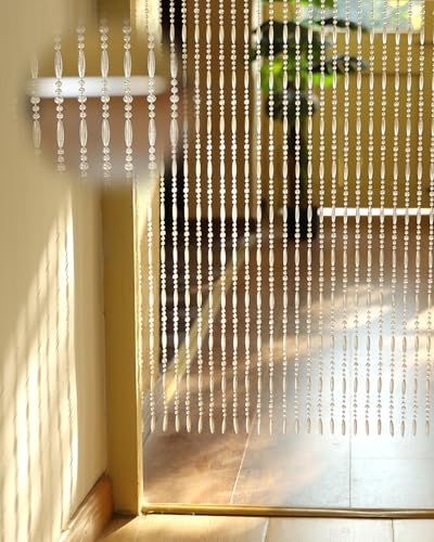 Ezcasch 90x200cm Transparent Perlenvorhang Balkontür, 60 Stränge Kunststoffperlenvorhang Perlenvorhang Türvorhang als Insektenschutz und Dekoration für Balkontür, Zimmer(Tau Stil) von Ezcasch