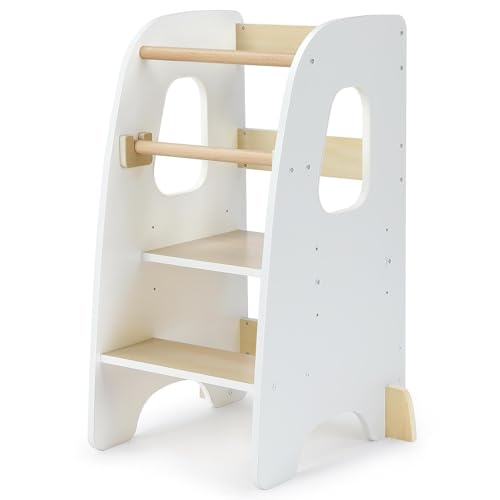 Ezebaby Lernturm ab 1 Jahr, Learning Tower, Höhenverstellbar Montessori Lernturm mit Kippschutz, Abnehmbare Sicherheitsgeländer, Massiv und Stylisch (Weiß) von Ezebaby