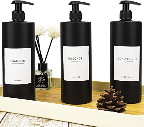 3 Stück 500ml Matte Schwarz Kunststoff Seifenspender Pumpspender für Flüssigseife mit 22 Aufkleber von Hafeehoo