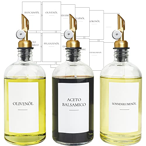 Ezebesta 3 x Ölspender mit Etiketten 480 ml Glasflaschen Goldene Pumpen Glas Ölflasche Set mit Ausgießer Ezebesta 3 x Ölspender mit Etiketten 480 ml Glasflaschen Goldene Pumpen Glas Ölflasche Set mit Ausgießer von Ezebesta