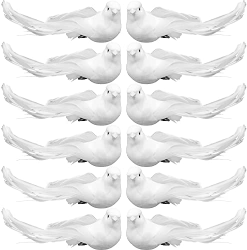 Ezebesta Weiße Vögel Weihnachtsdekoration Groß Schöne Vögelchen Lebensecht Christbaum Hochzeitsdeko (12 Stück) von Ezebesta