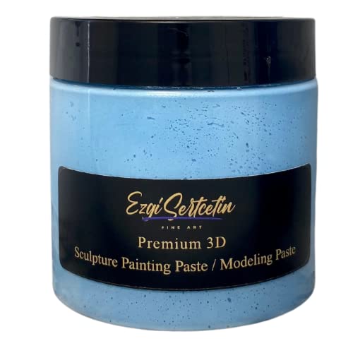 3D-Skulptur-Malpaste|Modellierpaste|Texturpaste|Dekorativer Gips|Gebrauchsfertig|Einzigartige Farben|Ideal für Kunstwerke|Schablone|Blumen Textur Kunst Relief|170 ml (Metallic Hellblau) von Ezgi Sertcetin