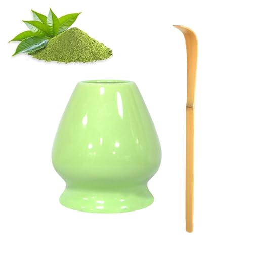 Ezitruz Matcha Set, Matcha Besen Halter mit Löffel, Keramik Matcha Schneebesen Ständer, 2-teiliges Chasen Matcha Tee Set(Hellgrün) von Ezitruz