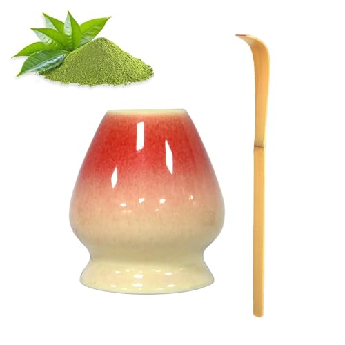 Ezitruz Matcha Set, Matcha Besen Halter mit Löffel, Keramik Matcha Schneebesen Ständer, 2-teiliges Chasen Matcha Tee Set(Pink) von Ezitruz