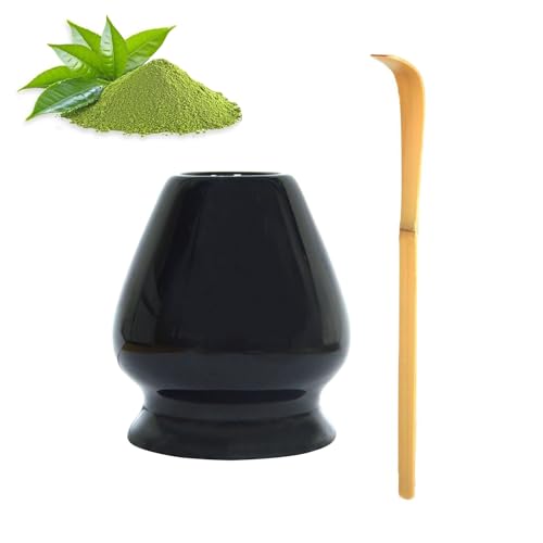 Ezitruz Matcha Set, Matcha Besen Halter mit Löffel, Keramik Matcha Schneebesen Ständer, 2-teiliges Chasen Matcha Tee Set(Schwarz) von Ezitruz
