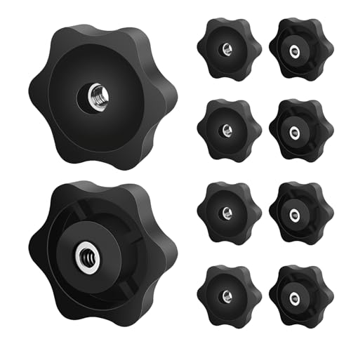 Ezitruz Sterngriffmutter M10, 8 Stück Rändelschraube Äußerer Durchmesser 48mm, Schwarz Sternform Flügelmutter Innengewinde Eisen für Maschinen und Anlagen, Möbel, Werkzeugmaschinen, Fitnessgeräte von Ezitruz