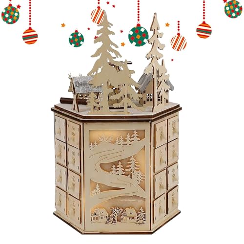 Adventskalender 2024 Holz mit 24 Schubladen, LED Beleuchteter Weihnachten Adventskalender mit Musik Leerer Adventskalender zum Selbstbefüllen Countdown Urlaub Geschenke, Weihnachten Adventskalender Adventskalender 2024 Holz mit 24 Schubladen, LED Beleuchteter Weihnachten Adventskalender mit Musik Leerer Adventskalender zum Selbstbefüllen Countdown Urlaub Geschenke, Weihnachten Adventskalender von Eznaobo