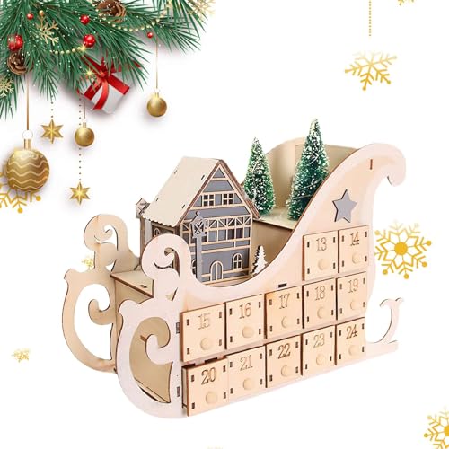 Adventskalender aus Holz mit LED-Lichtern, Weihnachts-Adventskalenderhaus mit 24 Aufbewahrungsschubladen, zum selber befüllen, Countdown-Kalender, Ornament für Kinder, Weihnachtsfeiertagsdekoration Adventskalender aus Holz mit LED-Lichtern, Weihnachts-Adventskalenderhaus mit 24 Aufbewahrungsschubladen, zum selber befüllen, Countdown-Kalender, Ornament für Kinder, Weihnachtsfeiertagsdekoration von Eznaobo