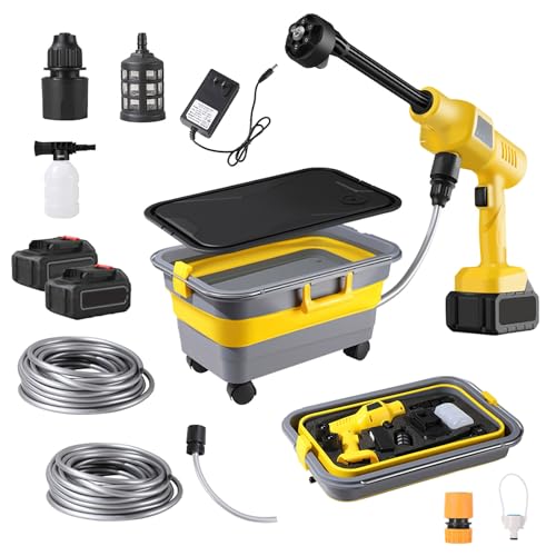 Akku Hochdruckreiniger, 36 Bar Kabelloser Hochdruckreiniger mit 23L Faltbarer Wassertank, 6-in-1-Multifunktionsdüse, Mobiler Hochdruckreiniger für Autos, Fenster, Pools (3000mah Akku*2) von Eznaobo