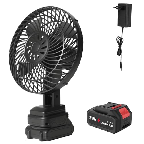 Eznaobo Akku-Ventilator 8 Zoll, Batteriebetriebener Ventilator mit 2 Geschwindigkeitsstufen,Einstellbarer Winkel,Camping Ventilator Für Camping, Werkstatt und Baustelle (1 * Batterie) von Eznaobo