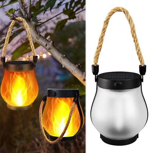 Flammen-Solarlaterne, Solar Laternen für Draußen mit Realistische Flammeneffekte,1500 mAh, 2-in-1 Solarladung und USB wiederaufladbar, IPX4 Wasserdicht für Außen Hof Balkon (1 Stück) von Eznaobo