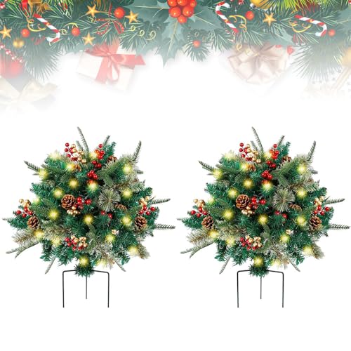 Weihnachts-Pflanzgefäß, künstliche Weihnachtsblumen für den Außenbereich, Urlaubs-Pflanzgefäßfüller, Urlaubs-Pflanzgefäß-Dekorationen, Urlaubs-Pflanzgefäß mit Lichtern, mit Stativpfahl, Topffüller (2 Weihnachts-Pflanzgefäß, künstliche Weihnachtsblumen für den Außenbereich, Urlaubs-Pflanzgefäßfüller, Urlaubs-Pflanzgefäß-Dekorationen, Urlaubs-Pflanzgefäß mit Lichtern, mit Stativpfahl, Topffüller (2 von Eznaobo