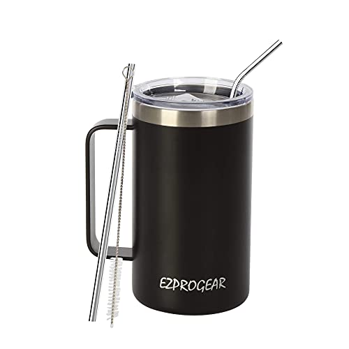 Ezprogear 700 ml Edelstahl Schwarz Kaffeebecher mit Griff Isolierter Wasserbecher mit Deckel (Schwarz) von Ezprogear