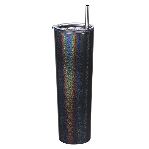 Ezprogear P1 Thermobecher aus Edelstahl, dünn, mit Strohhalm, 963 ml, glitzernd, Schwarz von Ezprogear