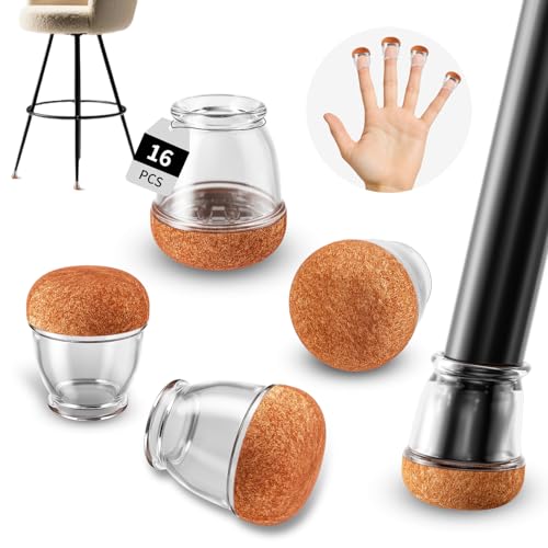 Ezprotekt Kleine Silikon Stuhlbeinkappen Rund (10–15mm) – 16 Stück Stuhlkappen mit Braun Filz für Stuhlbeine – Stuhlbeinschoner Transparent von Ezprotekt